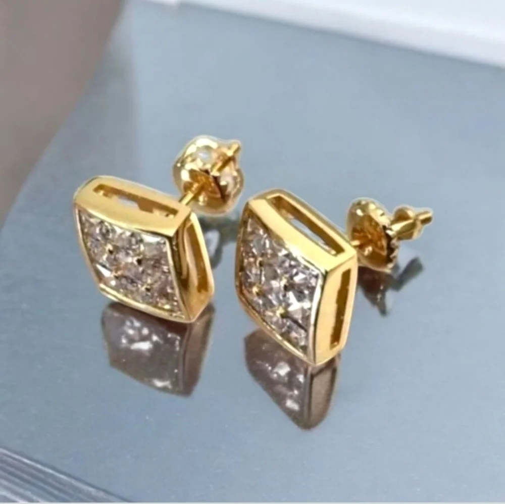 14K Mens Micropave Earrings